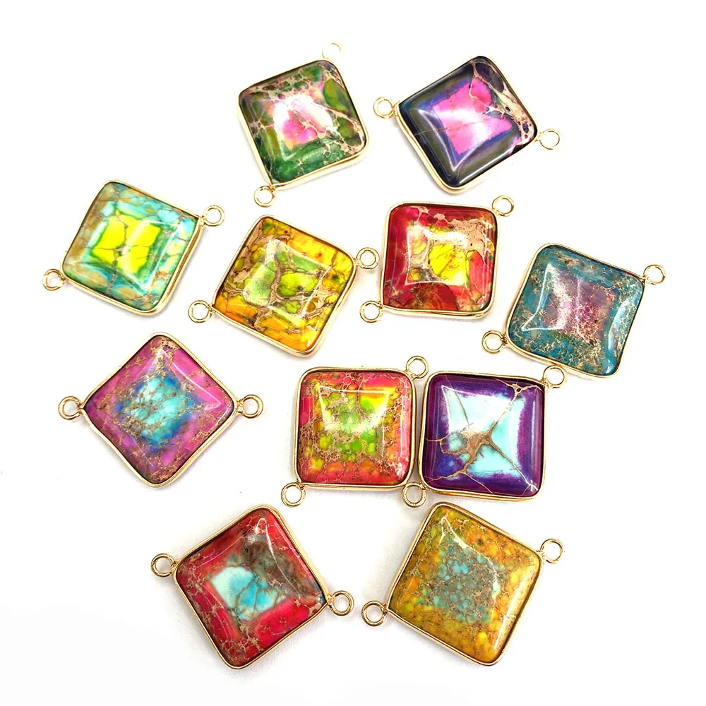 

1pcs Natural Stone Pendant Square Connector Color Double Hole Pendant Charm DIY Making Necklace Bracelet Accessories Jewelry