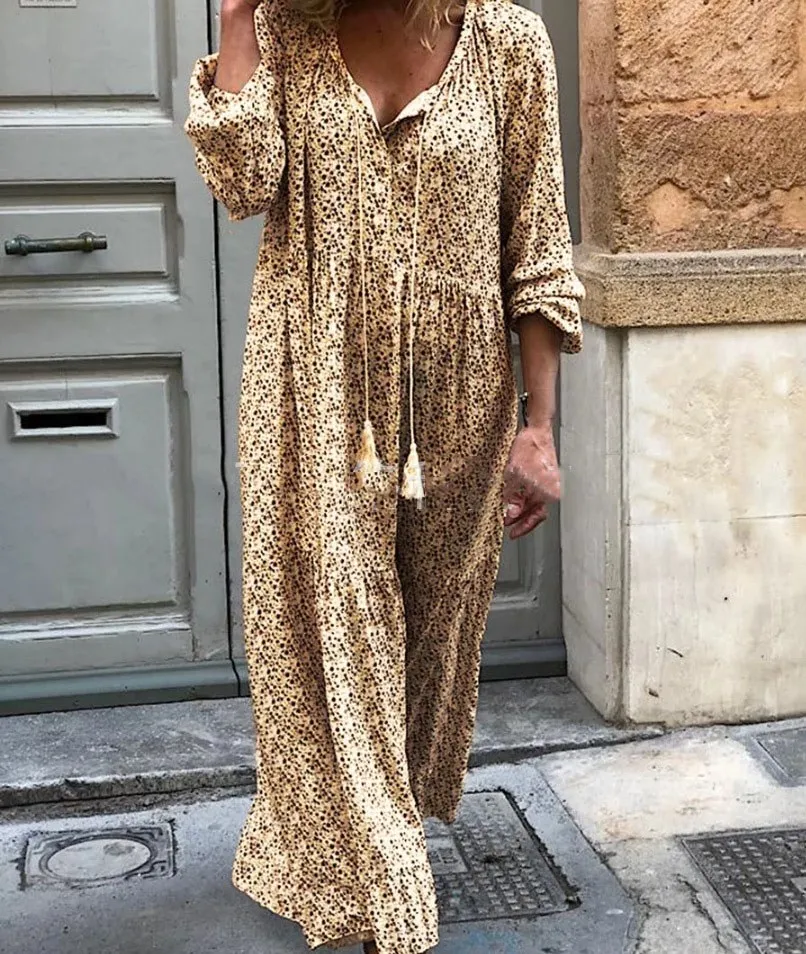 Модное красивое богемное длинное платье с принтом свободного размера плюс