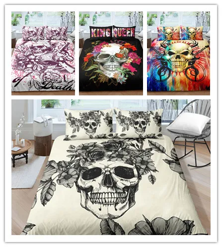 Комплект постельного белья с черепом пододеяльник цветочным принтом новый стиль