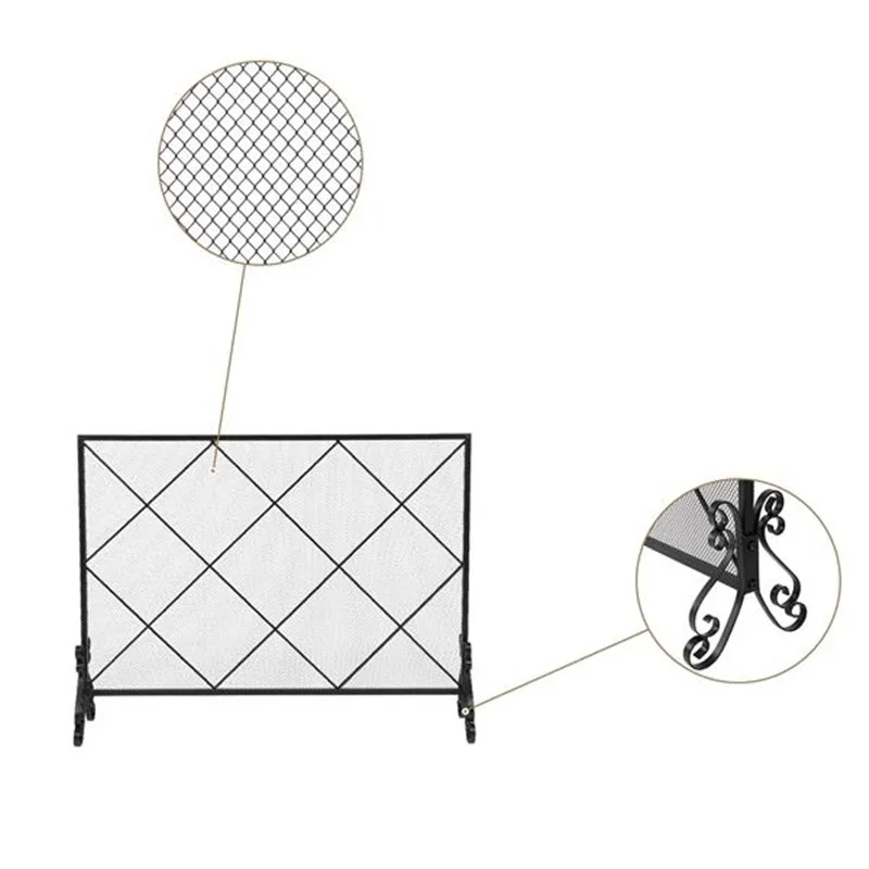 

Fireplace Screen Thick Line Diamond Large Grid Decorative Iron Mesh 105x22.5x81.5CM[US-Stock]