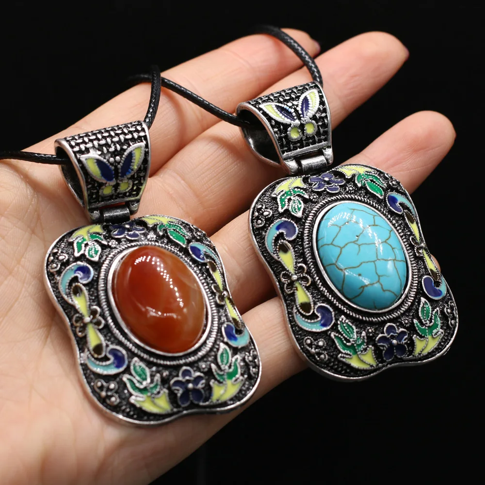 

Natural Shell Necklace With Egg Shaped Semi-Precious Pendant Leather Cord 2MM Charms For Elegant Women Love Romantic Gift