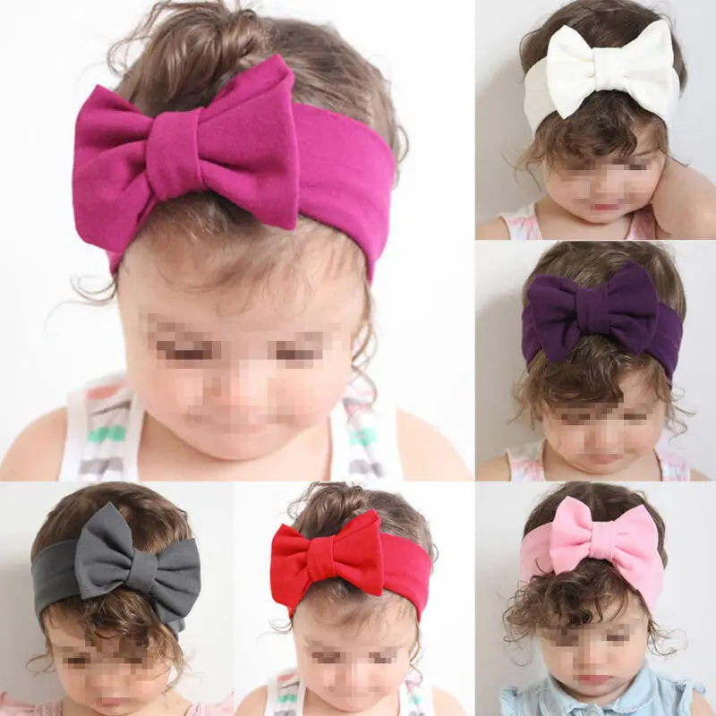 Модная детская однотонная повязка на голову с большим бантом для маленьких