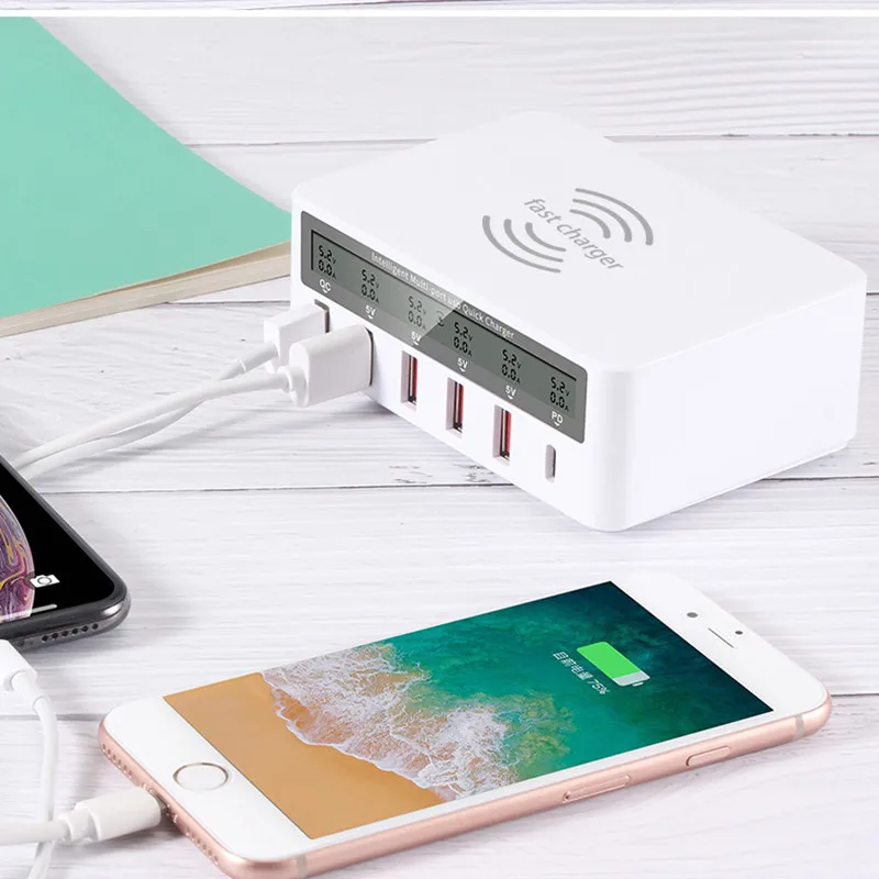 Asunflower 5 портов USB QC 3,0 быстрая Беспроводная зарядная станция настенная для Iphone Ipad USB разветвитель Быстрая зарядка розетка Настольный концентратор