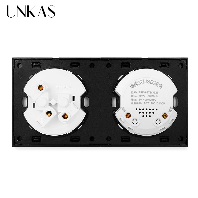 UNKAS 16 А настенная розетка стандарта ЕС + двойной USB-порт для зарядки 172 выход мм * 86