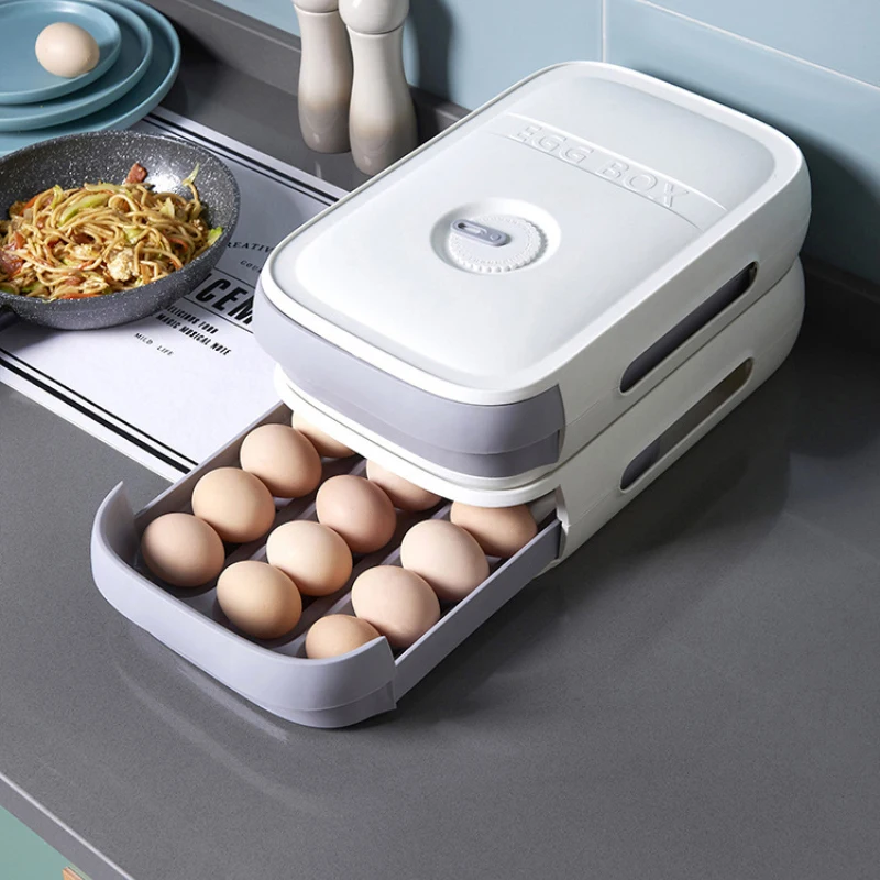 

Refrigerator Food Organizer Egg Storage Box Drawer-Type Eggs Dispenser Container Stacked Tray Case Kitchen Storage Organization