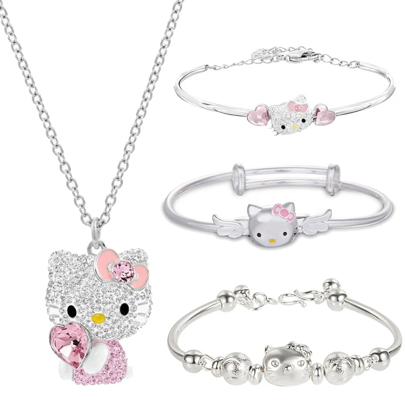 Кавайное ожерелье Hellokitty розовое сердце кошка браслет подвеска для девочек