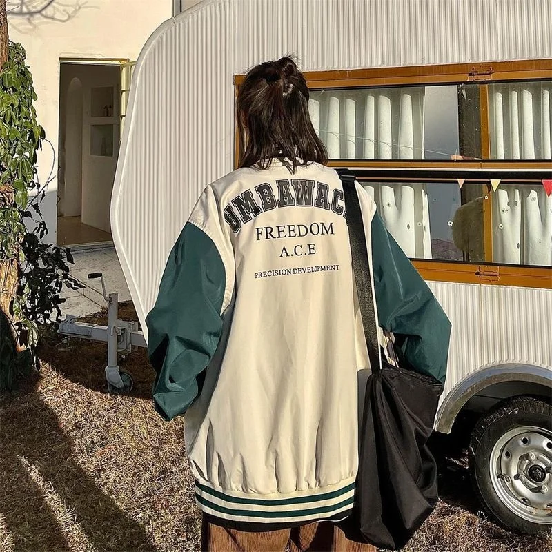 Куртка Женская бейсбольная в стиле унисекс свободная форма гонконгском ретро