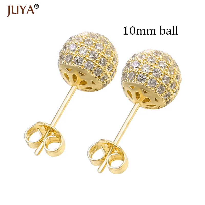 10mm ball gold Корейская мода милые круглые серьги-шарики в стиле диско Роскошные циркониевые стразы серьги-гвоздики для женщин девочек рождественские подарки - Окраска металла: 10mm ball gold