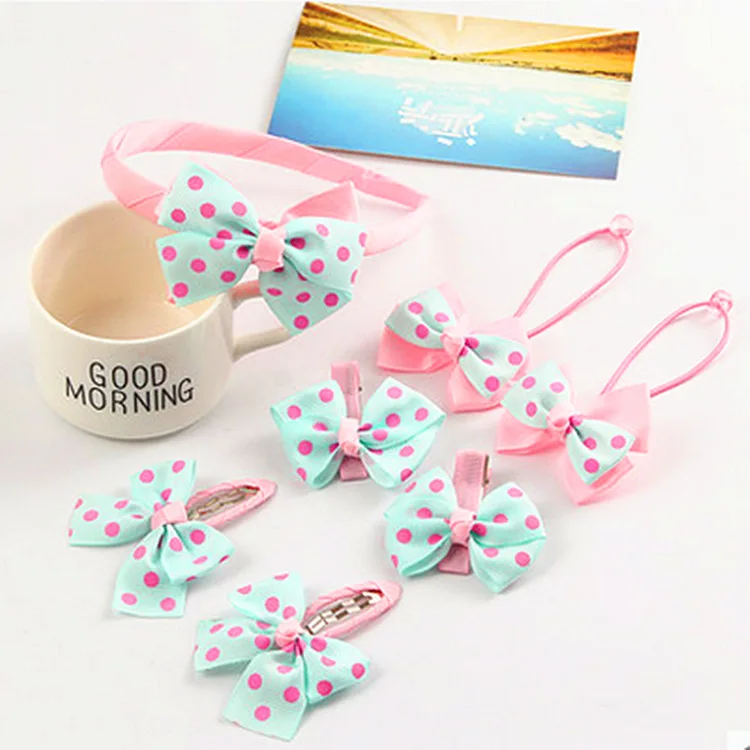 

7pcs/set Kids Children Hairband Hairpins Side Clip for Hair Baby Girls Hair Clip Headband Pink Bowknot Headwear Accessories