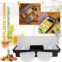 creative multifunctional 6 tray plastic garnish station compartment black plastic condiment holder salad fruit container box