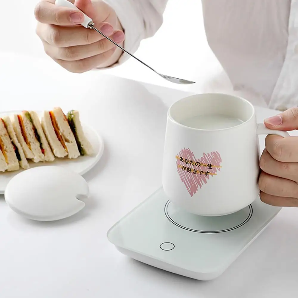 

Cup Warmer Heated Mug Coasters Electric Heater Thermostat Warm Cup Mat Pad Hot Milk Coffee Mug Warmer With Free Ceramic Cup