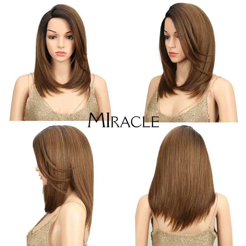 Short BOB Wig For Women Synthetic Hair Side Part Lace 18 Heat Resistant High Temperature Fiber Glueless Ombre Straight lace Wig