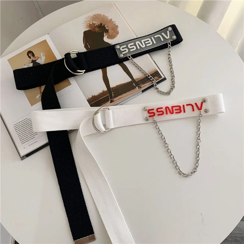

New 2020 Trend Style Canvas Men Belts Young Women Jeans With Personality Double Ring Buckle Chain Belt Strap Hip Hop Dance