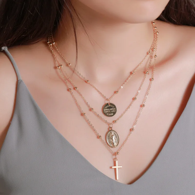 

Fashion Multilayer Chain Cross Pendant Necklaces Vintage Choker Necklace For Women Female Party Simple Statement Jewelry Bohemia