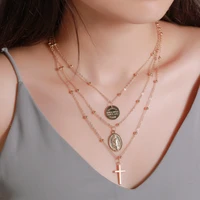 fashion multilayer chain cross pendant necklaces vintage choker necklace for women female party simple statement jewelry bohemia