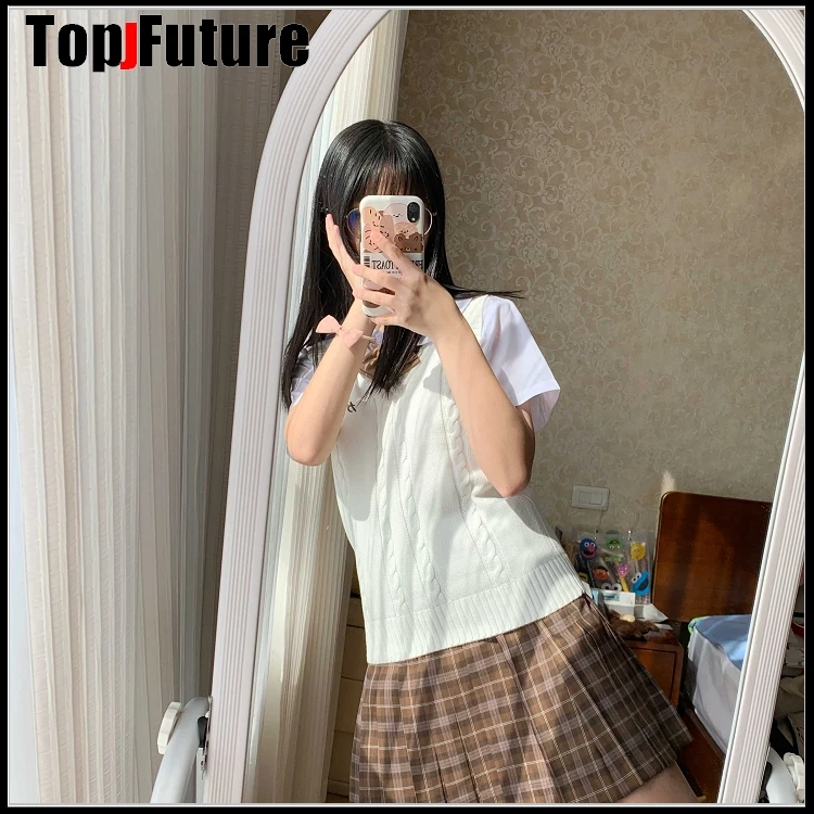 Новинка японская форма JK вязаный жилет свитер школьная кардиганы белый с