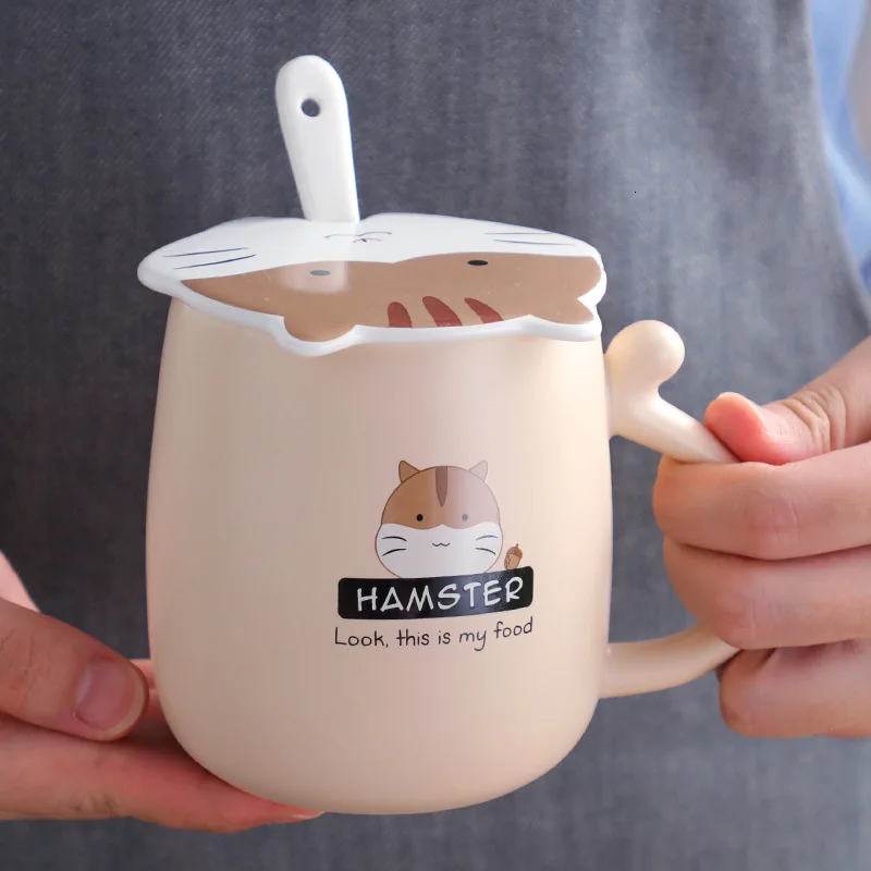 Кружка для кофе с крышкой 450 мл симпатичная белка керамика большая емкость кружки