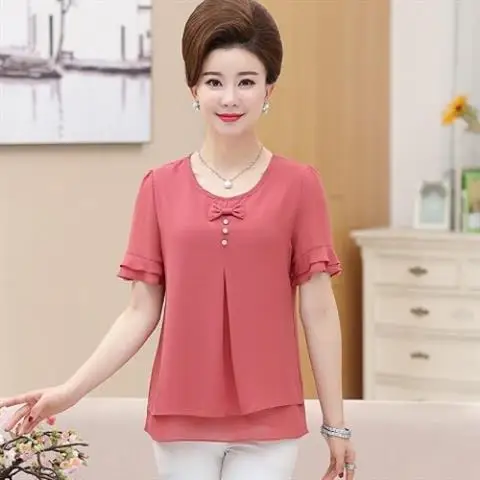 

Новинка весна-лето 2021, модная женская шифоновая футболка с коротким рукавом, рубашка большого размера, повседневный Топ