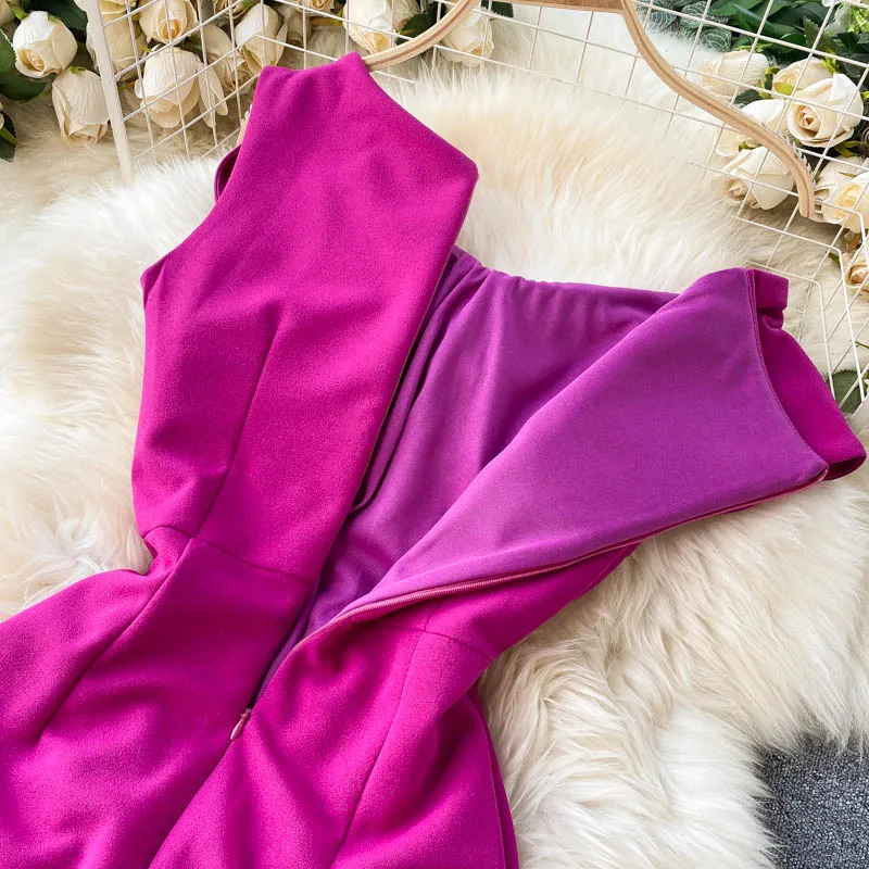 

Korean Fashion Women Party Dress Summer Sleeveless One Shoulder Slim Waist Draped Sexy Bodycon Dress Elegant Vestidos