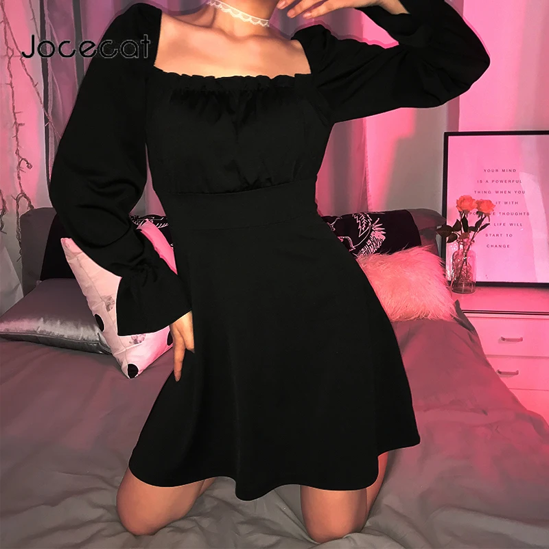 Черное винтажное платье с перекрестной шнуровкой 2020 длинным рукавом и