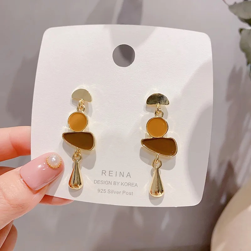 

2021 fashion personality retro geometry shape drop oil S925 silver needle earrings web celebrity temperament drop eardrop