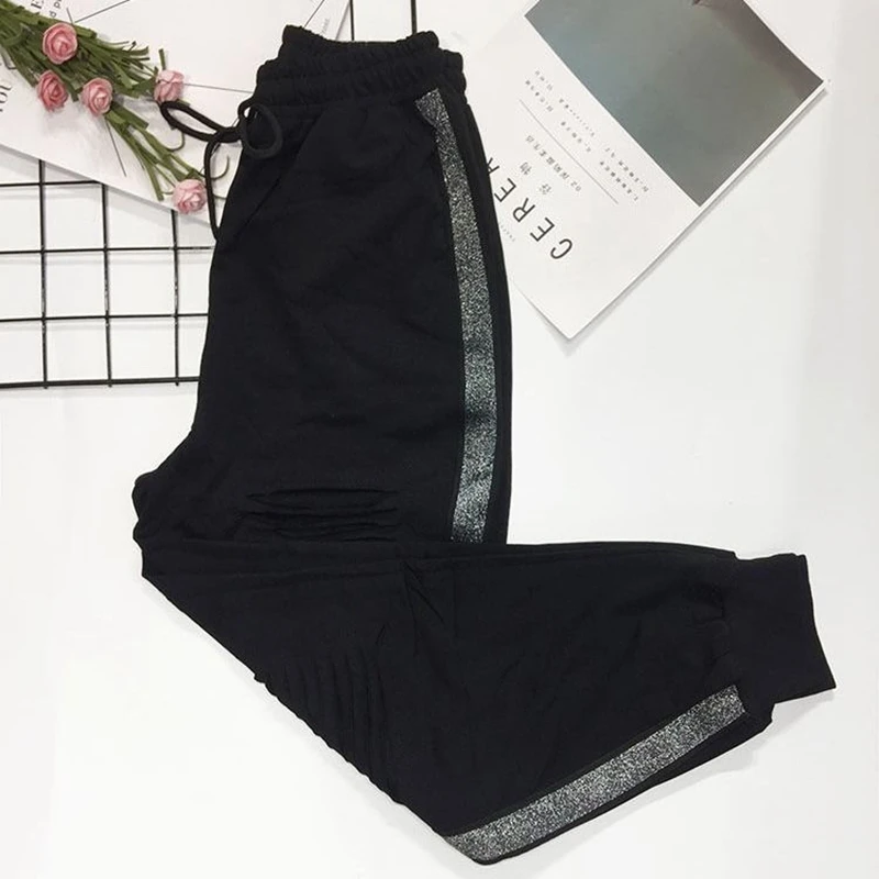 Женские широкие брюки в стиле хип-хоп Модные ажурные леггинсы полоску