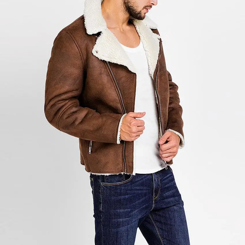 

Spring Autumn Men Turn Down Collar Casual Cool Faux Suede Jacket Coat Faux Suede Jacket for Men Brown Biker Winter Jacket