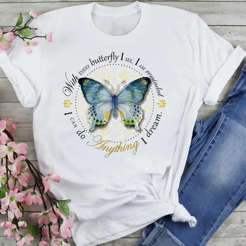 

Women Graphic Butterfly Watercolor Trend 90s Cartoon Fashion Summer Female Clothes Print Short Sleeve Tops Tees Tshirt T-shirt