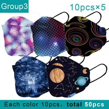 50 Pcs Korea Style Disposable Face Masks 4-Layers Earloop Facial Cover Fashion Fish Shape Unique Daisy Star Sky Print Mouth Mask |