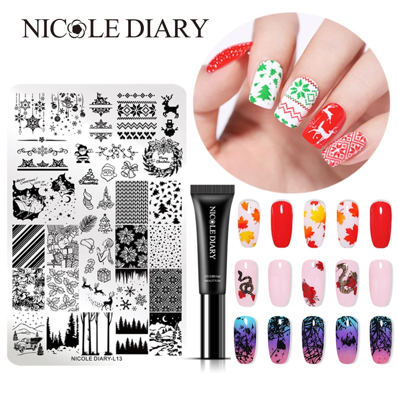 NICOLE DIARY Гель-лак 8 мл для стемпинга ногтей цветной лак замачиваемый лак штамповка УФ-гель для пластина для стемпинга для нейл-арта