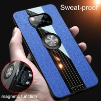 phone case for xiaomi poco x3 pro nfc luxury business cloth pattern shockproof armor car magnetic with ring bracket back cover