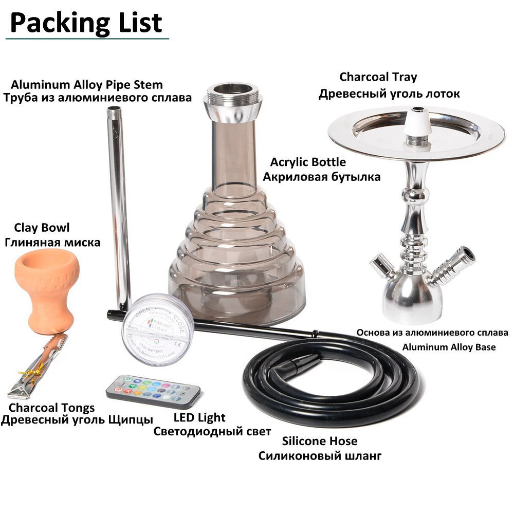 

Acrylic Hookah Shisha Pipe LED Light Foyer Chicha Narguile Completo Sisha Sheesha Provost Waterpijp Cachimba Nargile Accessories