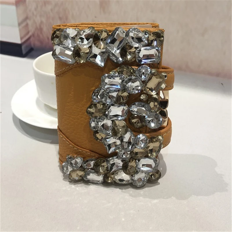 Женский кошелек с кристаллами роскошный держатель для карт из воловьей кожи