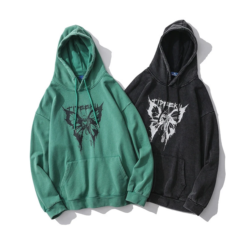 

Butterfly Print Hip Hop Hoodie Sweatshirt Men Autumn Streetwear Vintage Hooded Harajuku Japan Style Rapper Casual Hoody Pullover