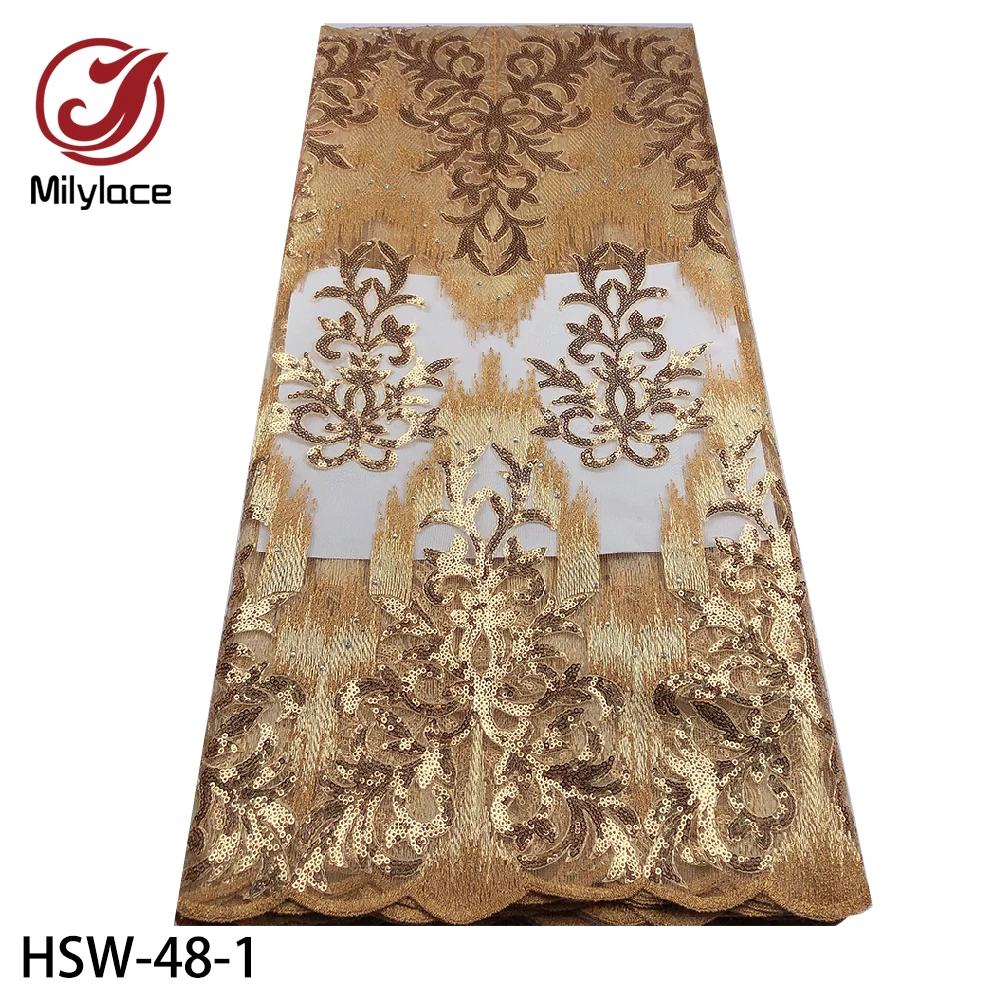 

African Lace Fabric 2020 High Quality Lace French Sequins Lace Fabric Beautiful Lace for Nigerian Wedding Dress HSW-48