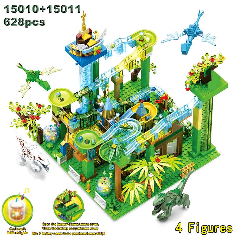 

MOC Blocks Toys Jurassic Dinosaur Park Forest Castle Electric Track Building Model Bricks for Girls Boys Marble Race Run Blocks