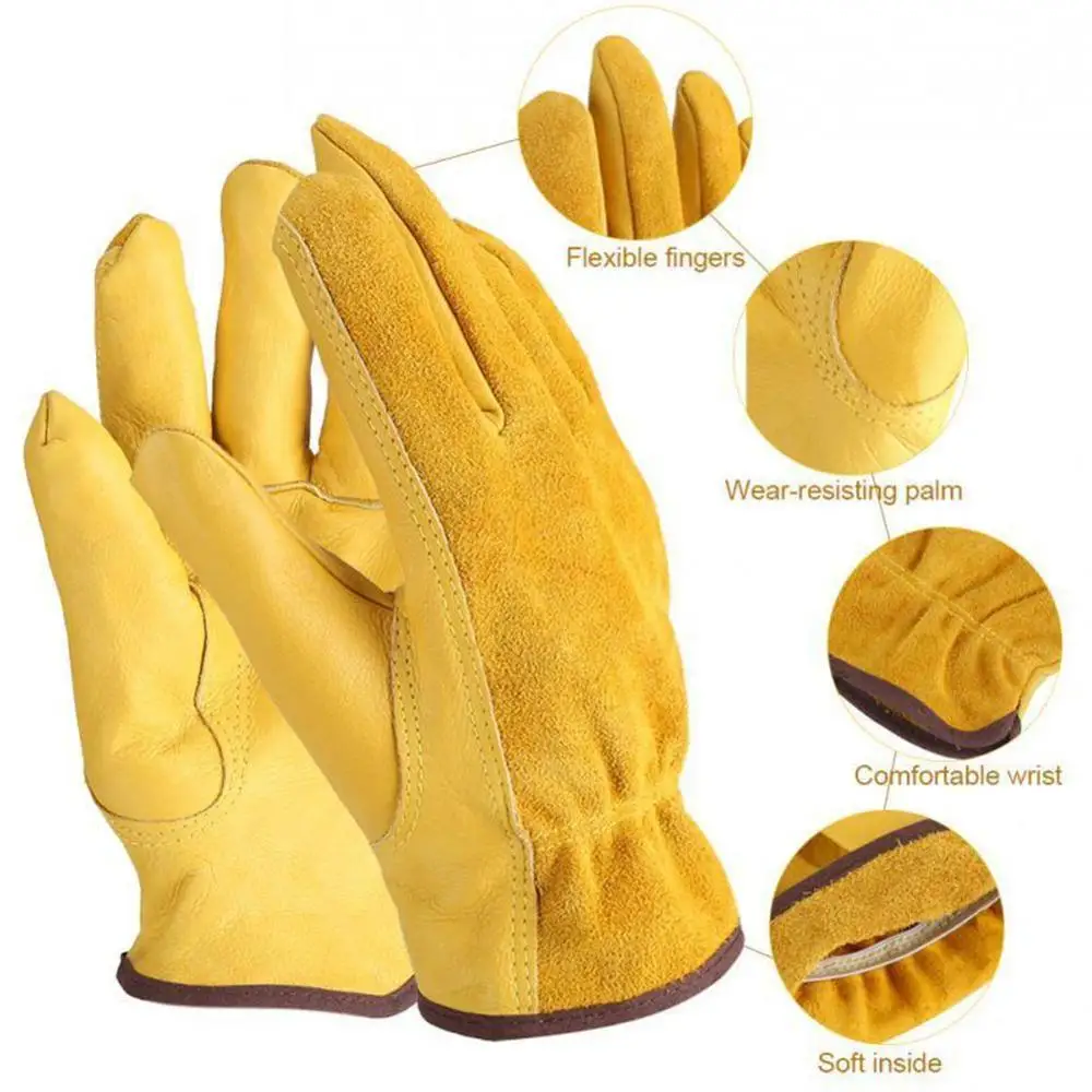 

Leather Work Driver Gloves Mechanic Protection Working Safety Workers Welding Hunting Cowhide Motorcycle Gloves For Men
