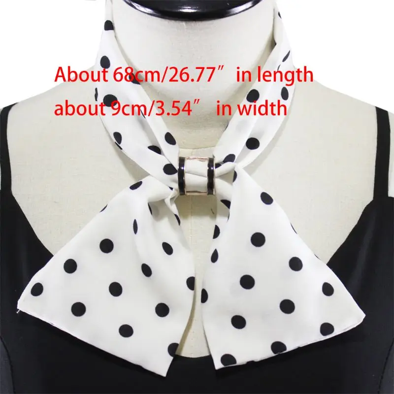 

Womens Vintage Black White Polka Dot Scarf Bowknot Neckerchief with Ring Buckle