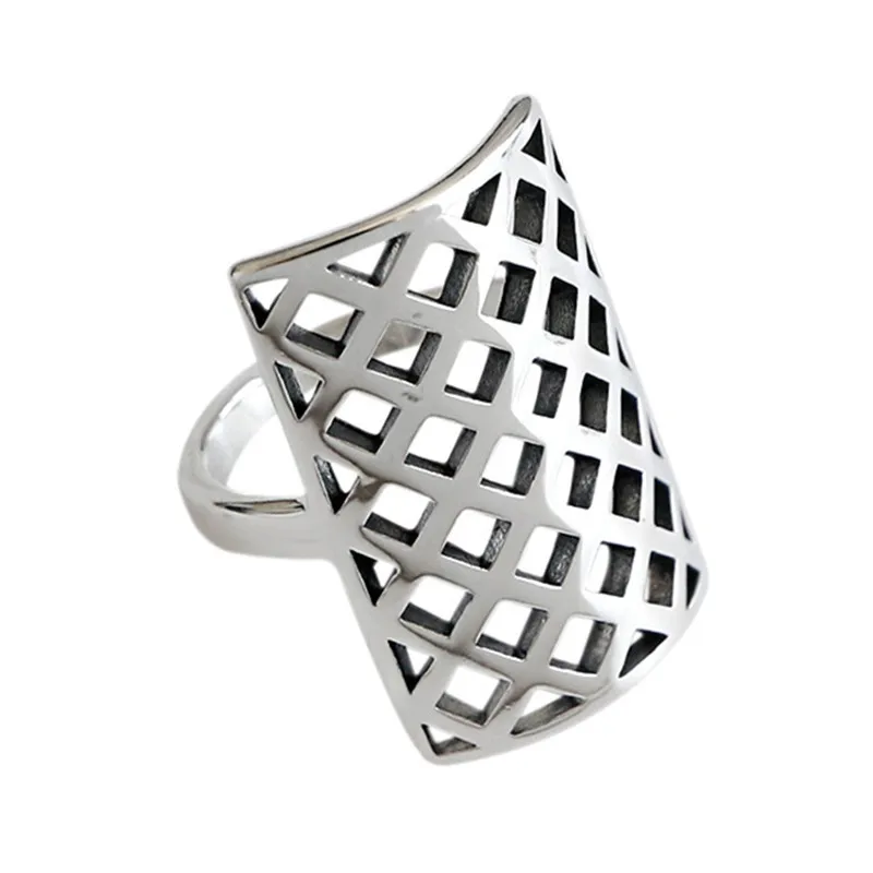 

XIYANIKE 925 Sterling Silver Rectangular Grid Hollowed Ring All Crowds High Quality Simple Retro Jewelry Double Present K