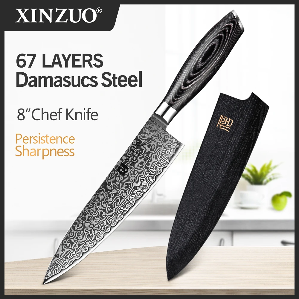 Coltello da cuoco XINZUO 8 ''coltello Gyuto coltello da cucina in stile giapponese VG10 damasco coltello da macellaio in acciaio inossidabile manico in legno Pakka