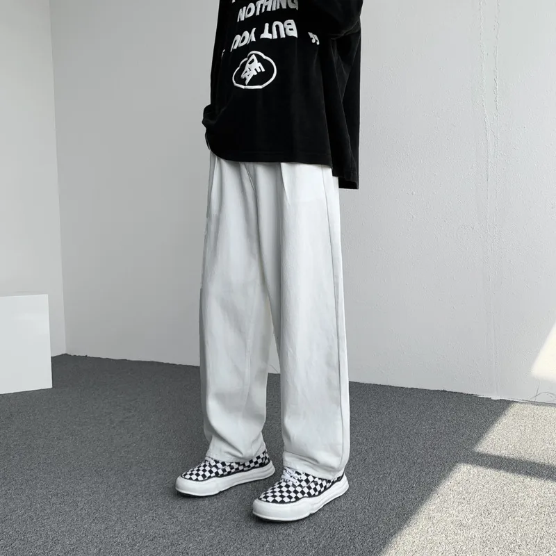 

Джинсы мужские с широкими штанинами, модные повседневные брюки из денима с дырками, свободные рваные прямые штаны в стиле хип-хоп, уличная о...