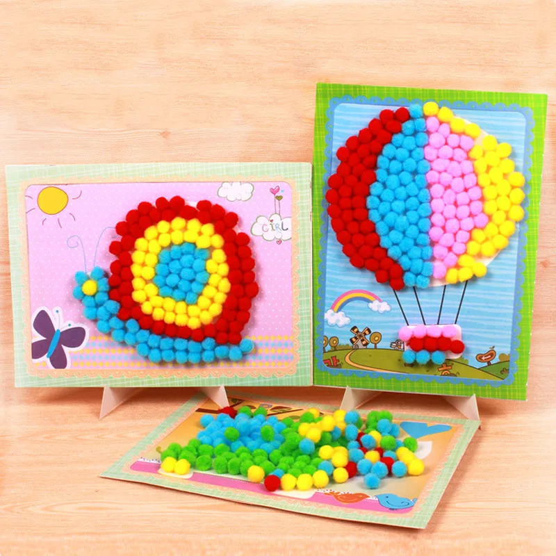 3 шт. детские наклейки с помпонами сделай сам для рисования набор материалов