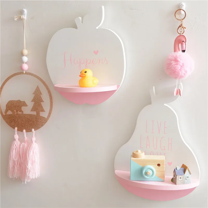 

Nordic Cute Apple Pear Wood Wall Shelf for Kids Room Wall Hanging Bookshelf Decor Shelves Ornaments Display Nursery Home Decor