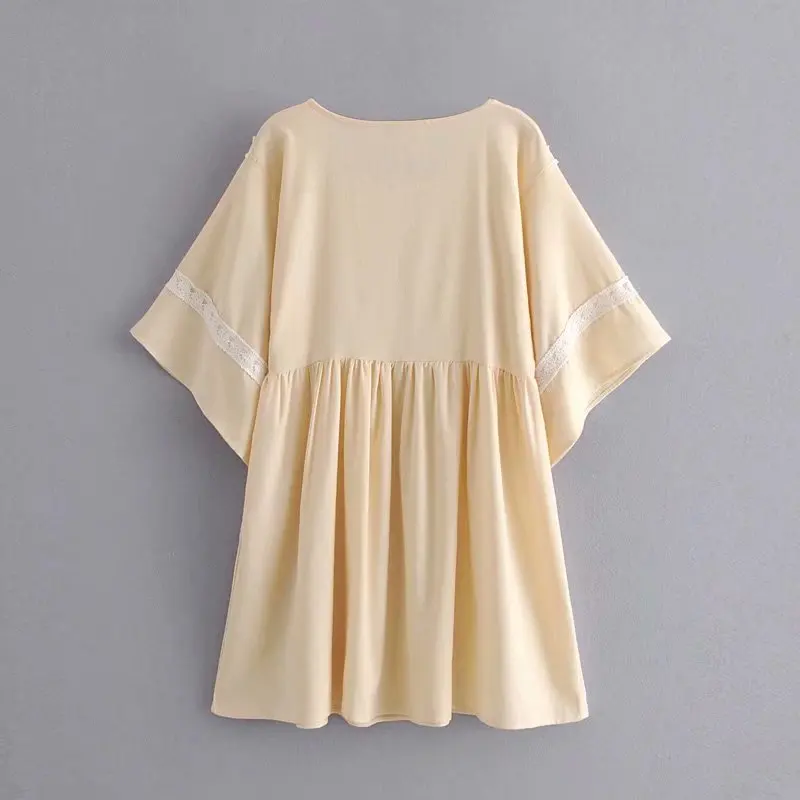 Платье женское в стиле бохо винтажное кружевное льняное хлопковое мини-платье