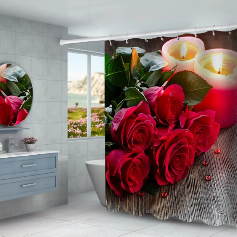 

Home Furnishing Shower Bathroom Products Personalized Printing Shower Curtain Bathroom Floor Base Mat Toilet Mat Combination