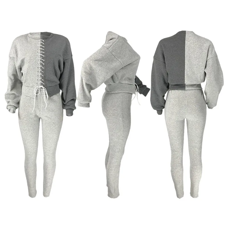 

Women Fall Winter Casual Warm Patchwork Clothing Sets Puff Sleeve Hollow Out Top + High Waist Pencil Pants Lady Tracksuit Outfit