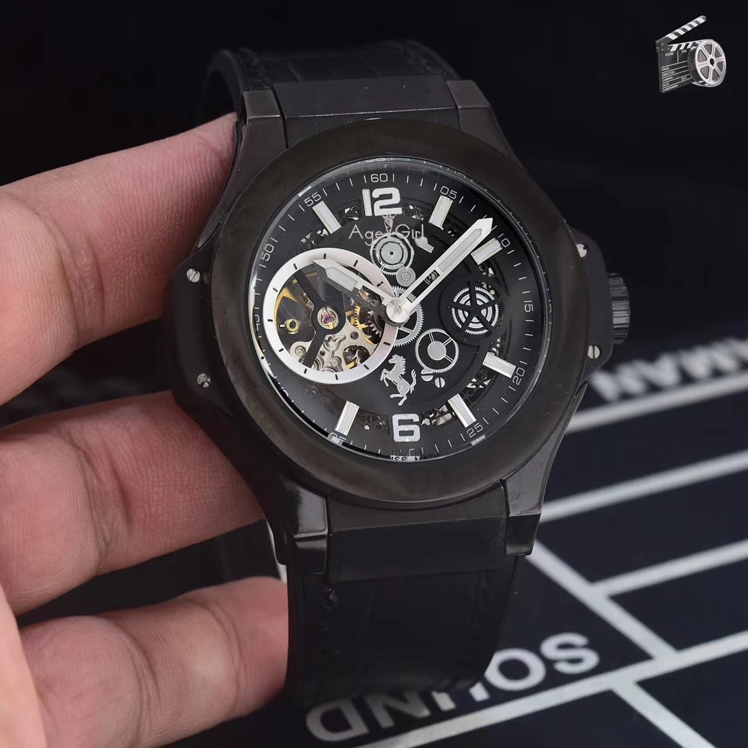 

Luxury Brand New Men Silver Black Rose Gold Grey Titanium Leather Automatic Mechanical Sapphire Tourbillion Watches Waterproof