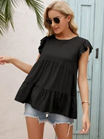 ruffle tiered sleeveless blouse women blouse solid oversize o neck lady blouses summer loose casual women top