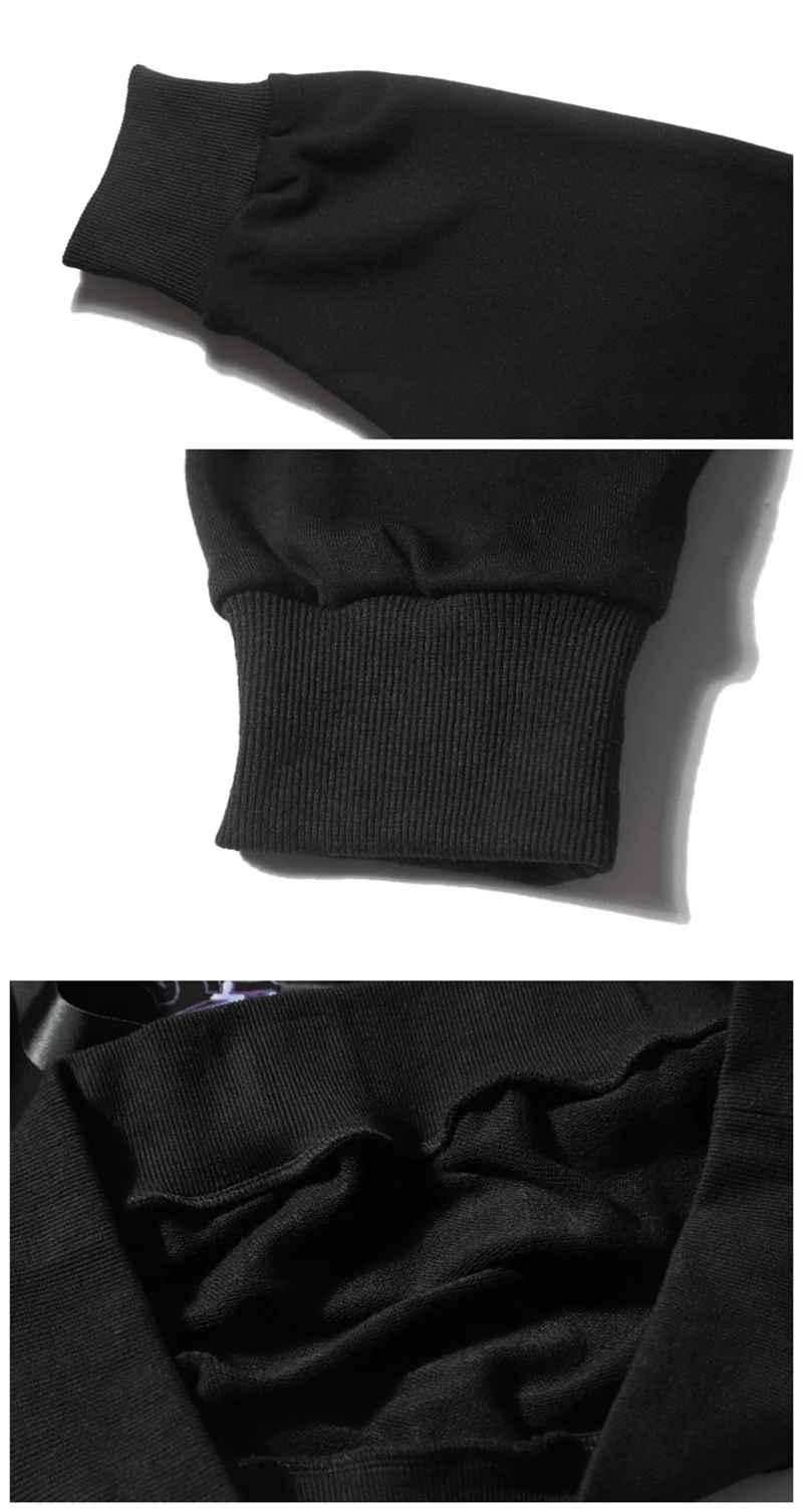 Съемная застежка ленты печати пуловер с капюшоном толстовки Мужская хип-хоп мода панк рок повседневная Уличная одежда топы толстовки