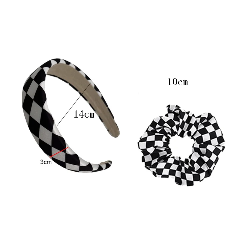 

Summer Multi-color Checkerboard Scrunchies Elastic Hair Bands Hair Rope For Girls Fashion Wide-brimmed Headband Hair Accessories